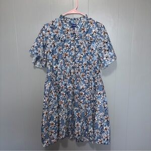 Ro’s Garden Vibeka Floral Cotton Mini Shirtdress in Light Blue Olga Floral XS
